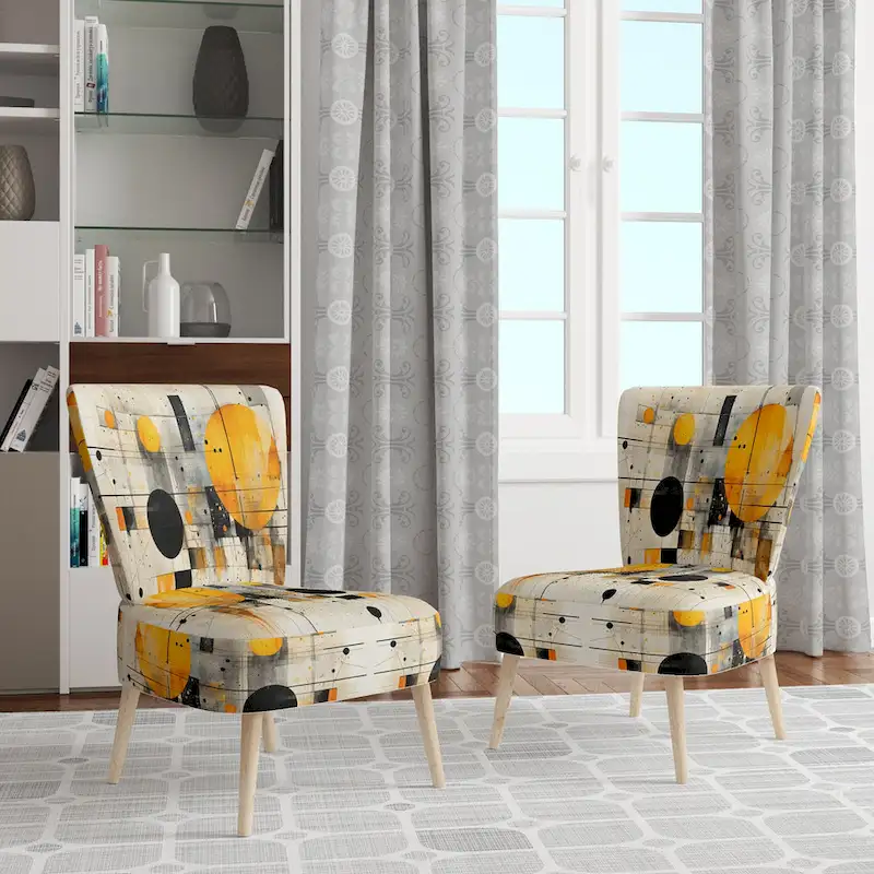 Designart Geometric Abstraction III Upholstered Abstract Shapes Accent Chair and Modern & Contemporary Arm Chair