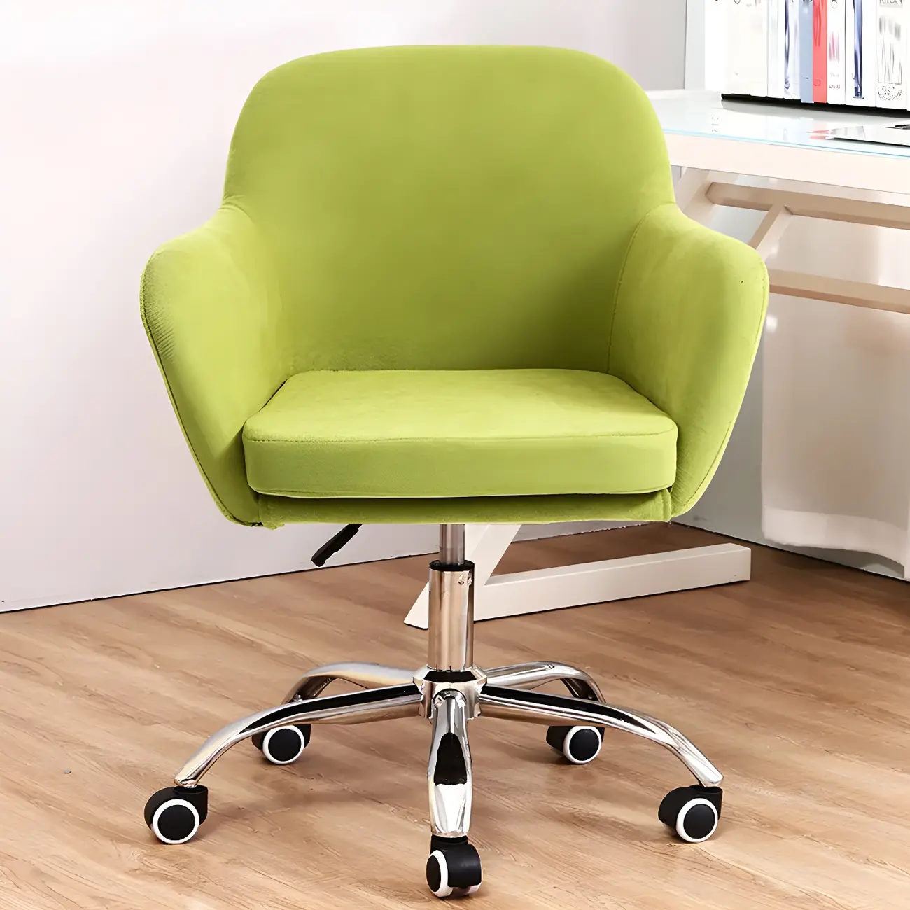 Low-back Green Fabric Swivel Armrest Office Chair