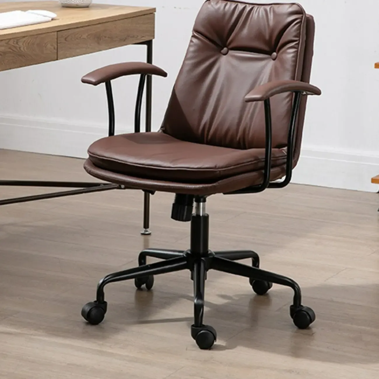 Modern Army Green Leather Adjustable Swivel Office Chair