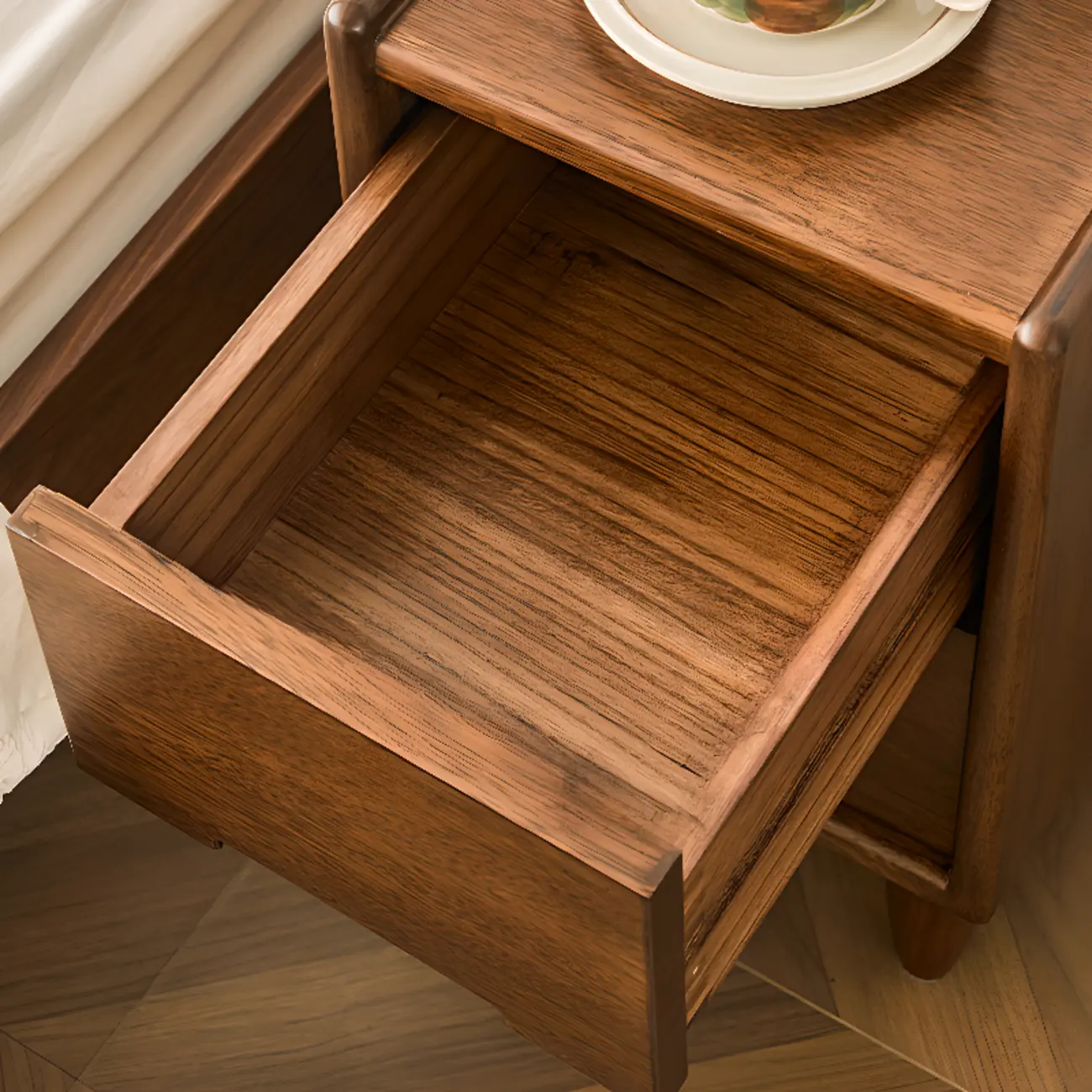 Art Deco Brown Wood Top 2 Drawer Nightstand with Legs