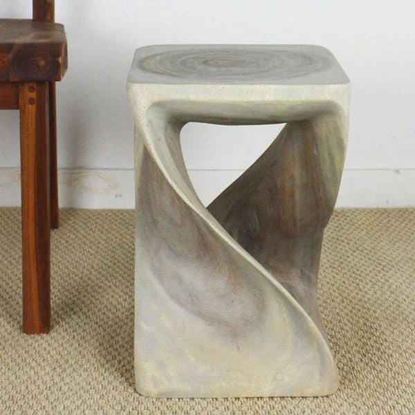 Haussmann Original Wood Twist Stool 12 X 12 X 18 In High Grey Oil - 12  x 12  x 18