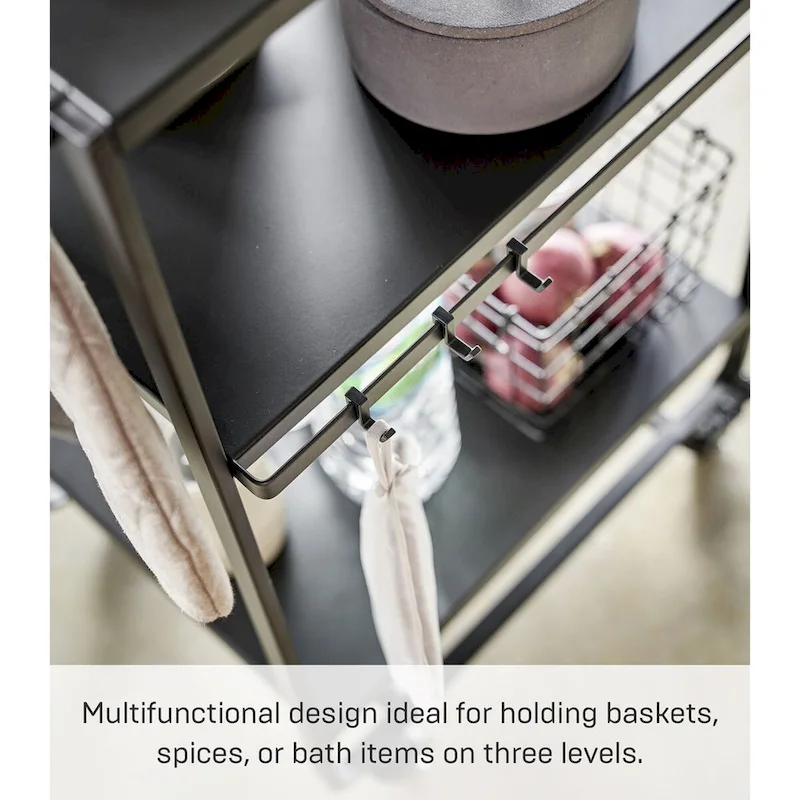 Yamazaki Home Rolling Utility Cart, Steel, Wheels - L 19.29 x W 14.96 x H 32.09 inches