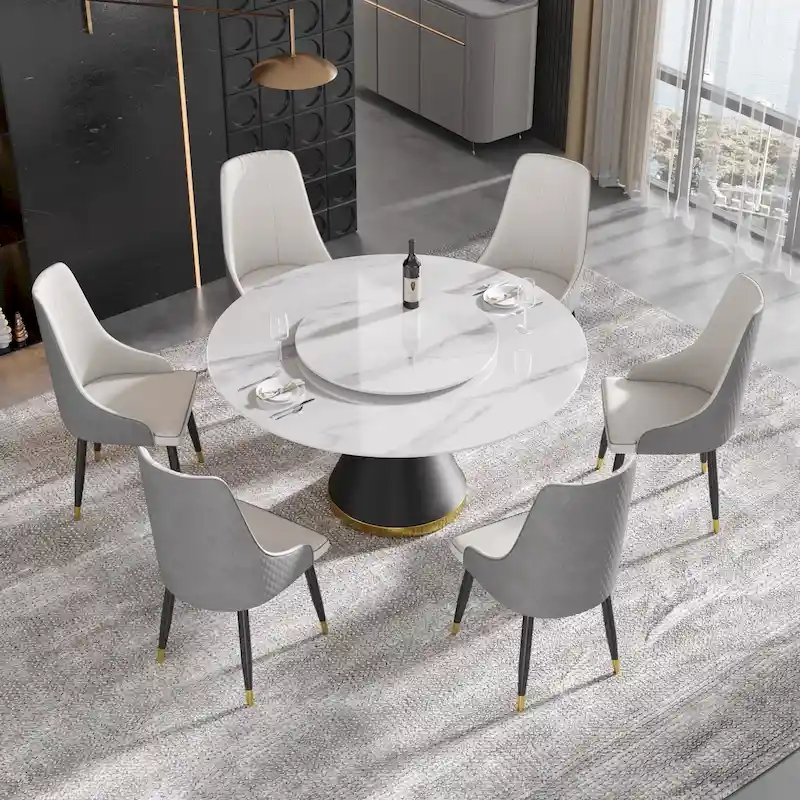 59 Modern Marble Dining Table Round Dining Table with Lazy Susan