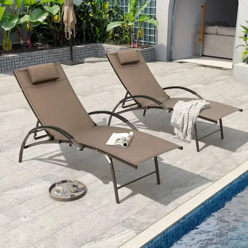 Pellebant 2PCS Outdoor Adjustable Patio Chaise Lounge with Headrest - N/A