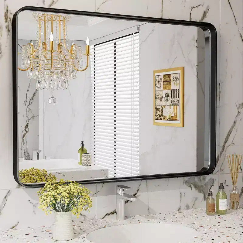 Square Bathroom Mirror, Vanity Mirror, Wall Mirror, Aluminum Alloy Frame Wall Mirror, Farmhouse Style