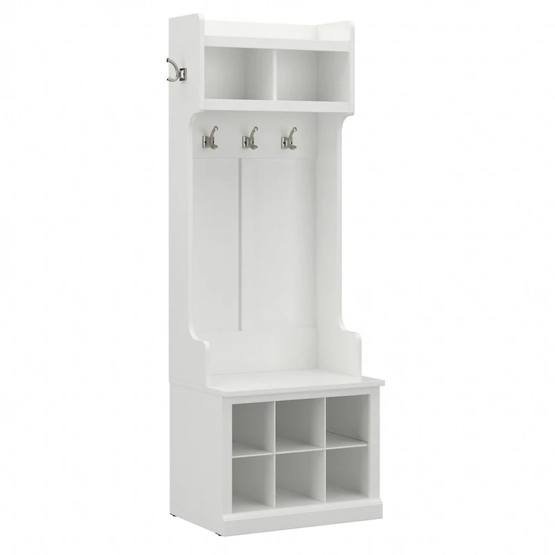 Woodland Hall Tree and Small Shoe Bench with Shelves by Bush Furniture