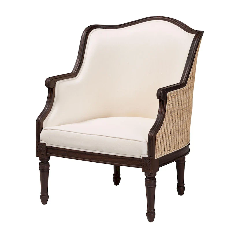 Beige Fabric & Dark Brown Wood Traditional French Accent Chair, Seats 1