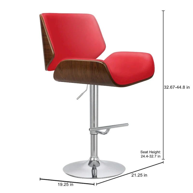 Adjustable Bar Stool, PU Leather, Chrome Base – Black/White/Red/Brown, Single