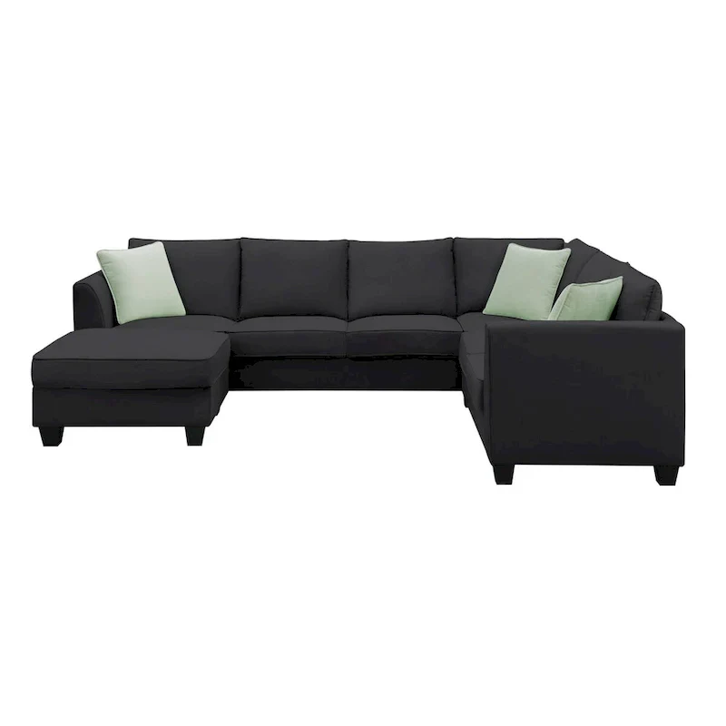 112-inch L-shaped 7-seat Modular Sectional Sofa with Ottoman and Three Pillows - 112W x 87D x 33H