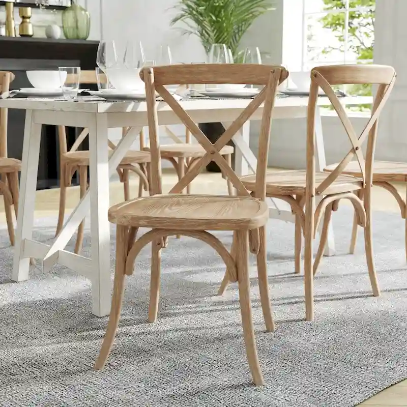 Modern Solid Wood Stacking Cross Back Dining Chairs (Set of 2)