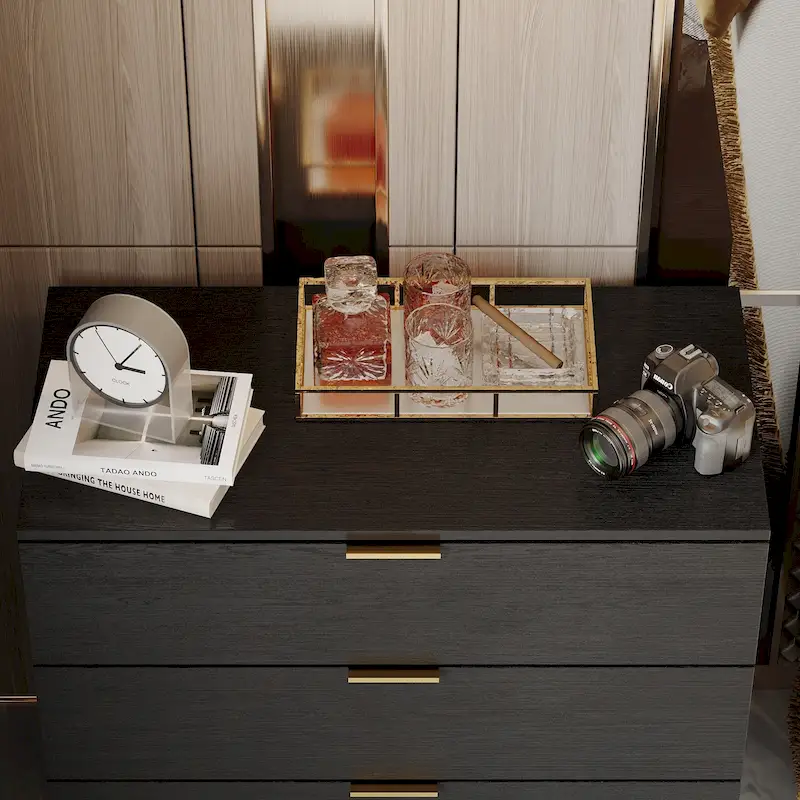 31.5W x 29.7H Wooden Nightstand with 3 Drawer End Table Black Chest