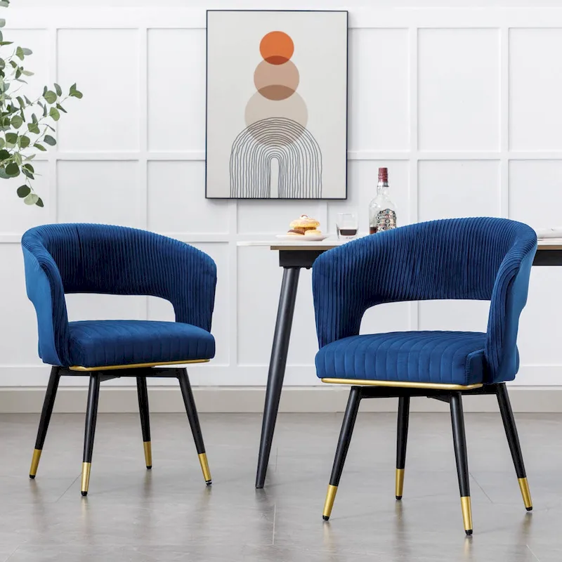 Swivel Velvet Dining Chair with Metal Legs, Set of 2