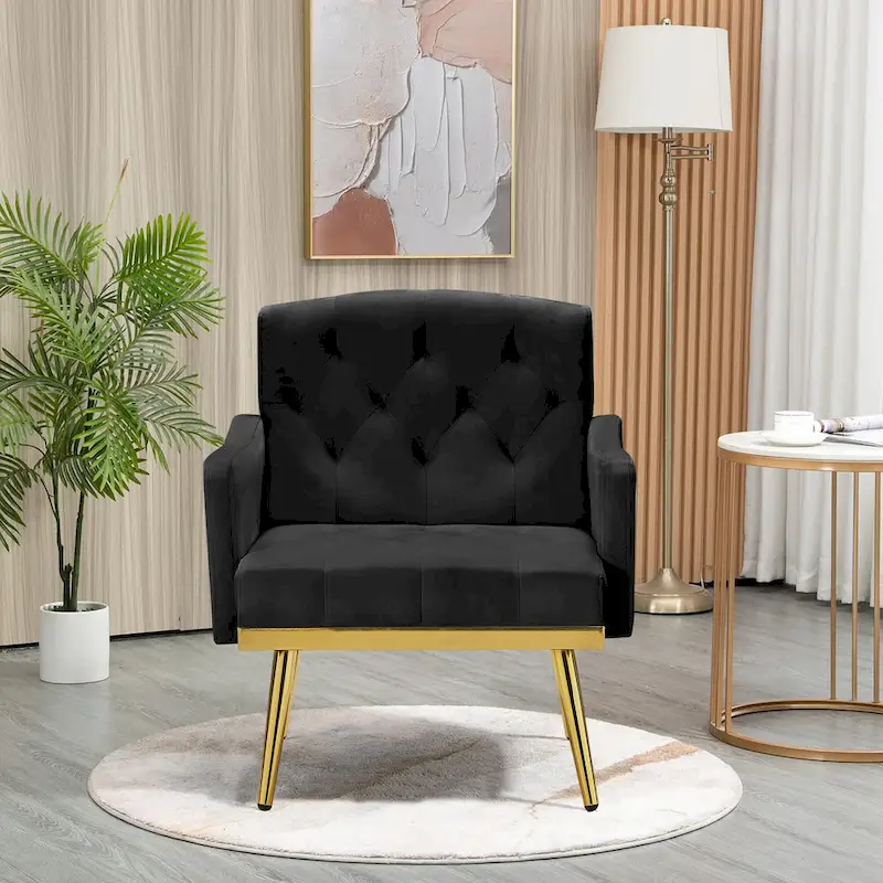Velvet Accent Chair, Comfy Tufted Upholstered Armchair, Gold Legs - 28.7W