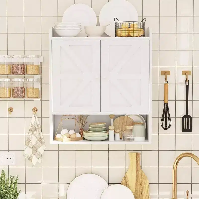 Bathroom Cabinet Storage Farmhouse White Over Toilet Cabinet with Adjustable Shelves Double Barn Doors for Bathroom