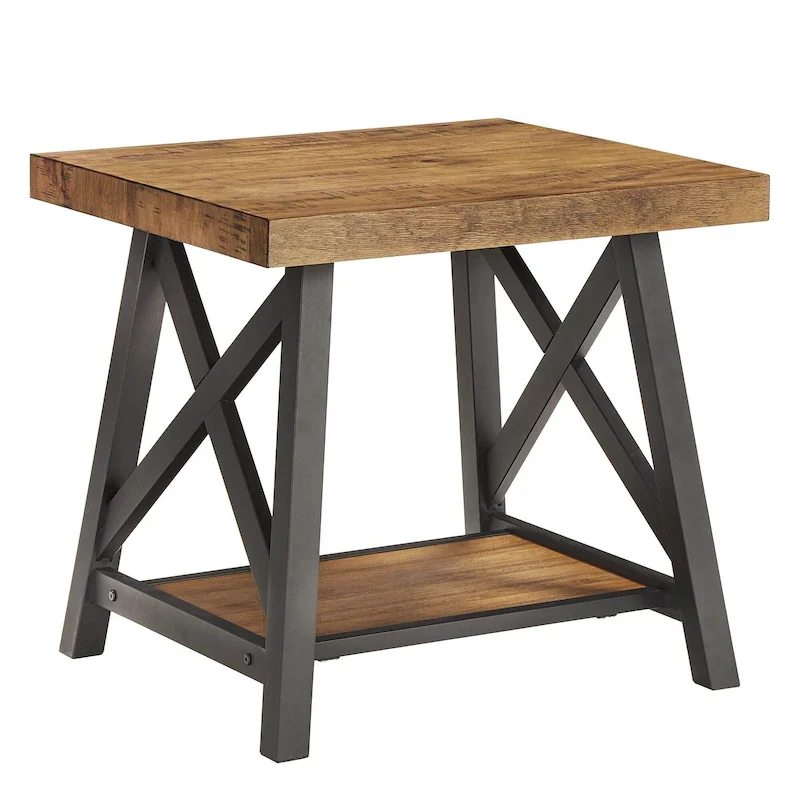 Rustic X-Base End Table with Shelf