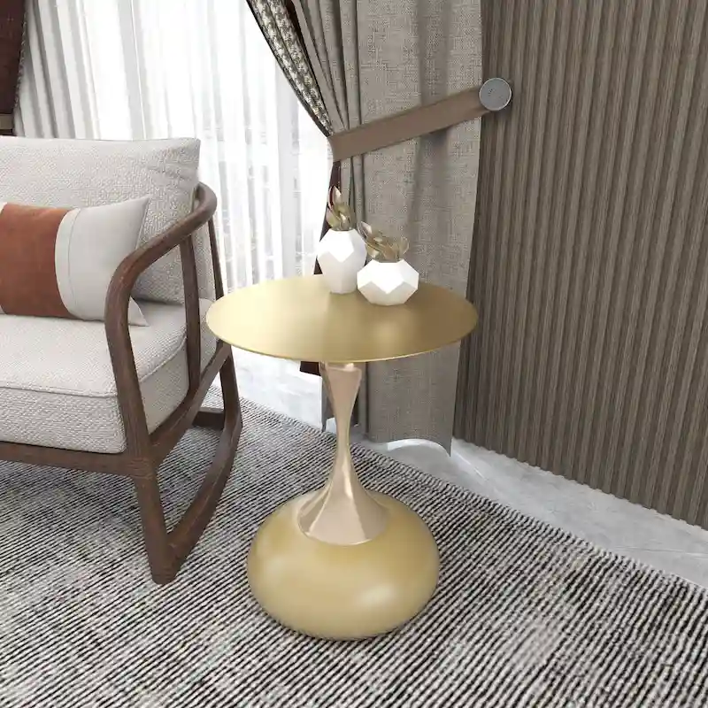 Savoy 18-Inch Round Side Table in Gold Stainless-Steel End Table with a Round Pedestal base