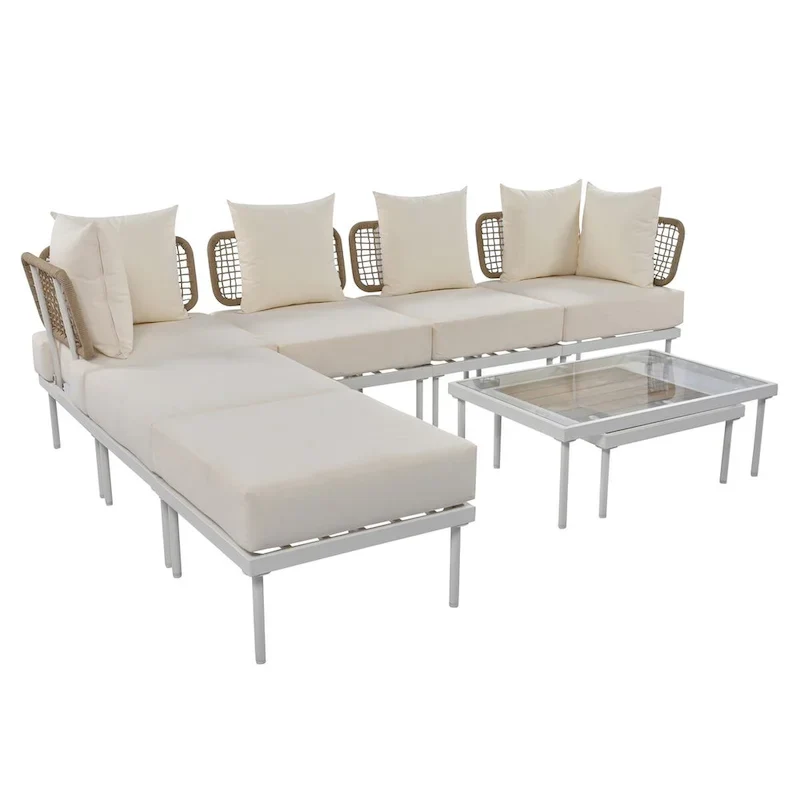 8-Piece Patio Sectional Sofa Set with Tempered Glass Coffee Table