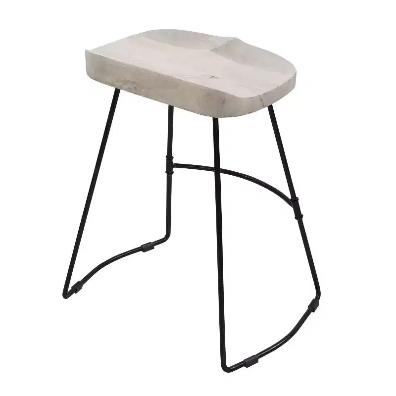 The Urban Port 24" Backless Counter Height Barstool Whitewashed Mango Wood Saddle Seat Black Metal Base White/Black