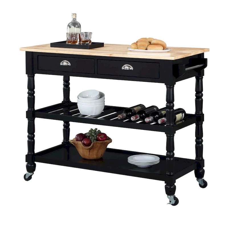 French Country 3 Tier Butcher Block Kitchen Cart with Drawers