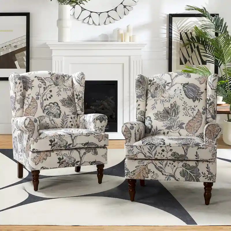 Epimethis Traditional Fabric Accent Armchair with Turned Legs Set of 2 by HULALA HOME