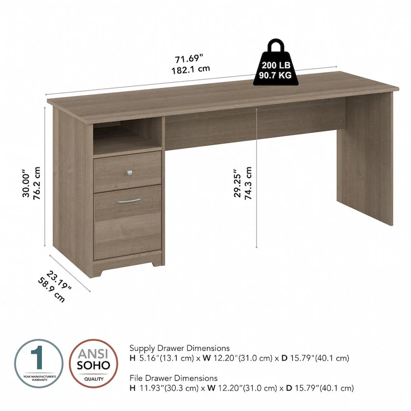 Cabot 72W Home Office Computer Desk with Drawers by Bush Furniture