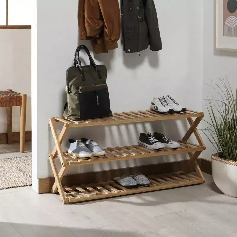 Acheta 3 Tier Shoe Shelf - Natural - Safavieh