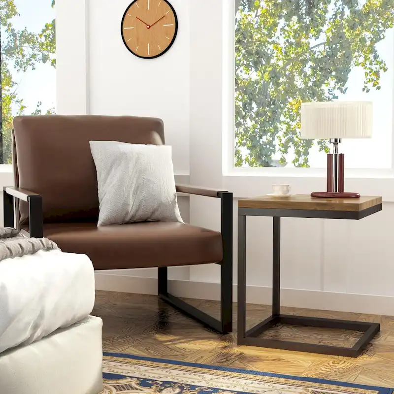Orange/Brown/Grey/Black Mid-Century PU Leather Accent Armchair with Steel Frame, Single Seat