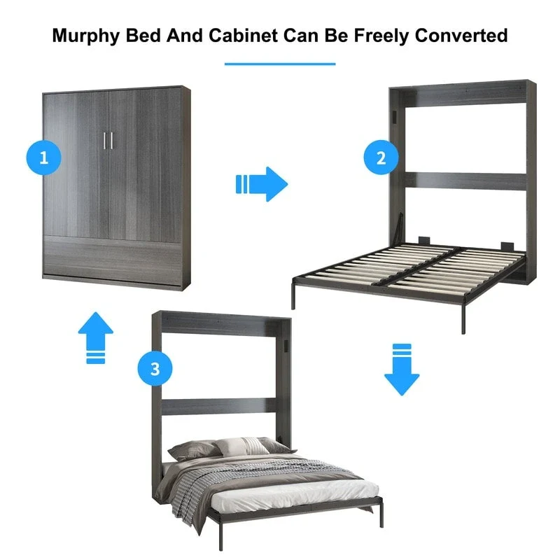Mixoy Murphy Bed,Folding Wall Bed with 2 Side Cabinet Shelves
