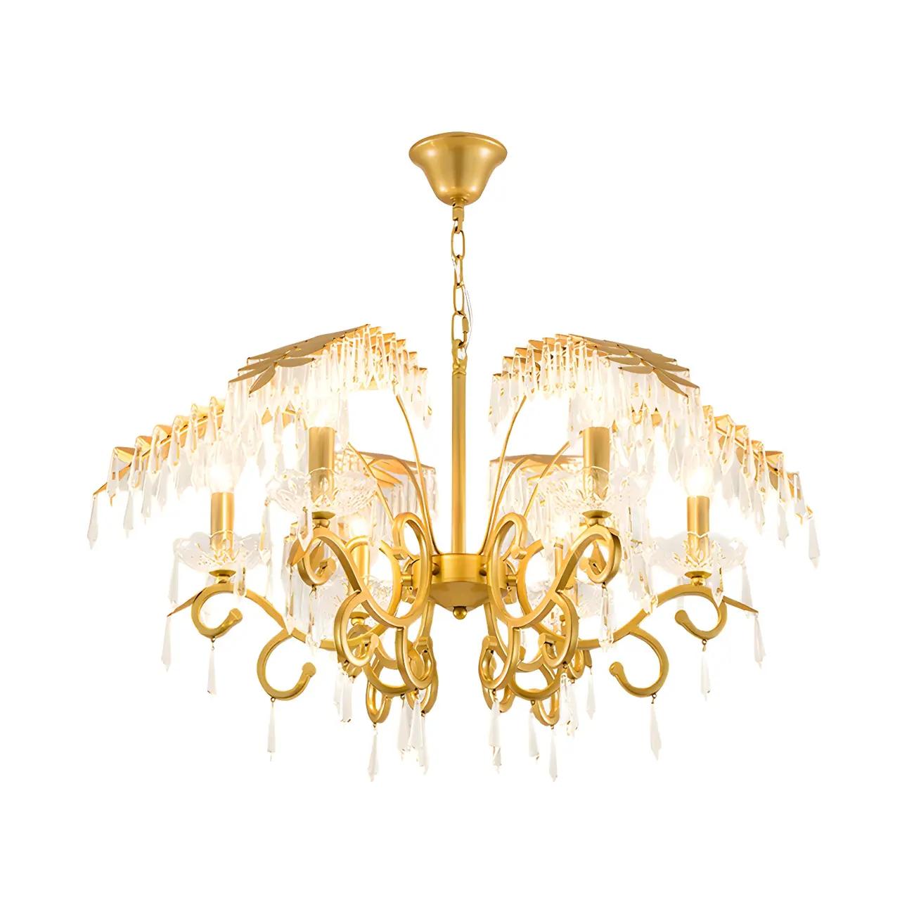 Luxurious Golden Leaf Curved Chandelier with Crystal