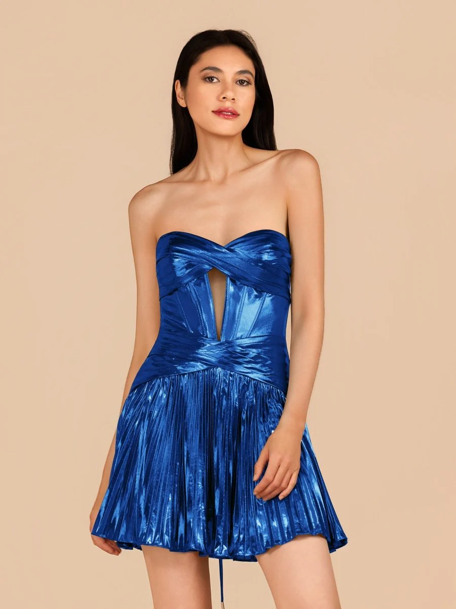 Royal Blue - A Line Sweetheart Cutout Metallic Short Homecoming Dresses