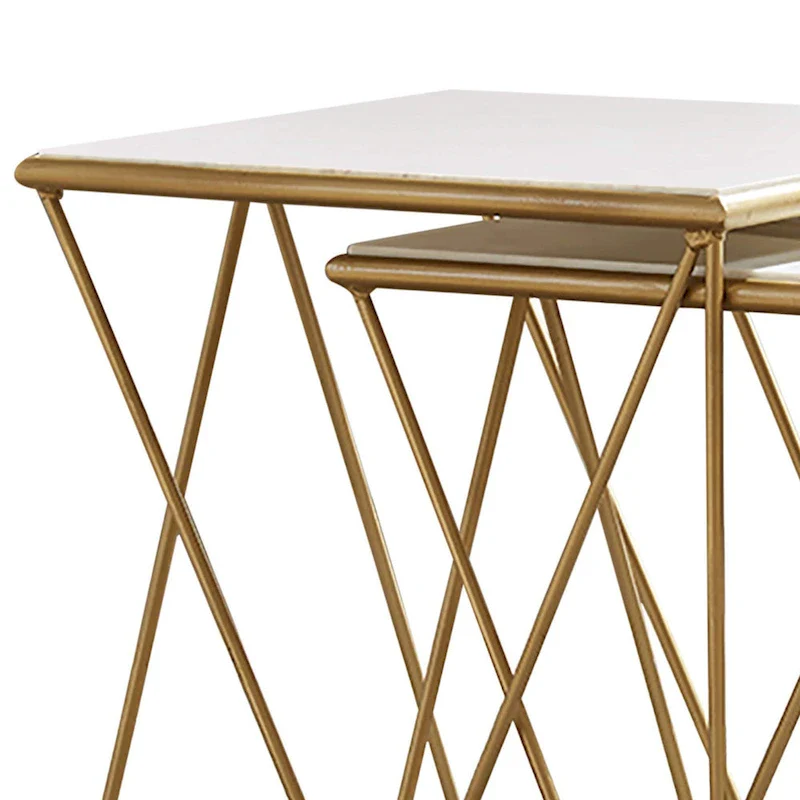 White & Gold Marble Top Nesting Tables, Set of 2