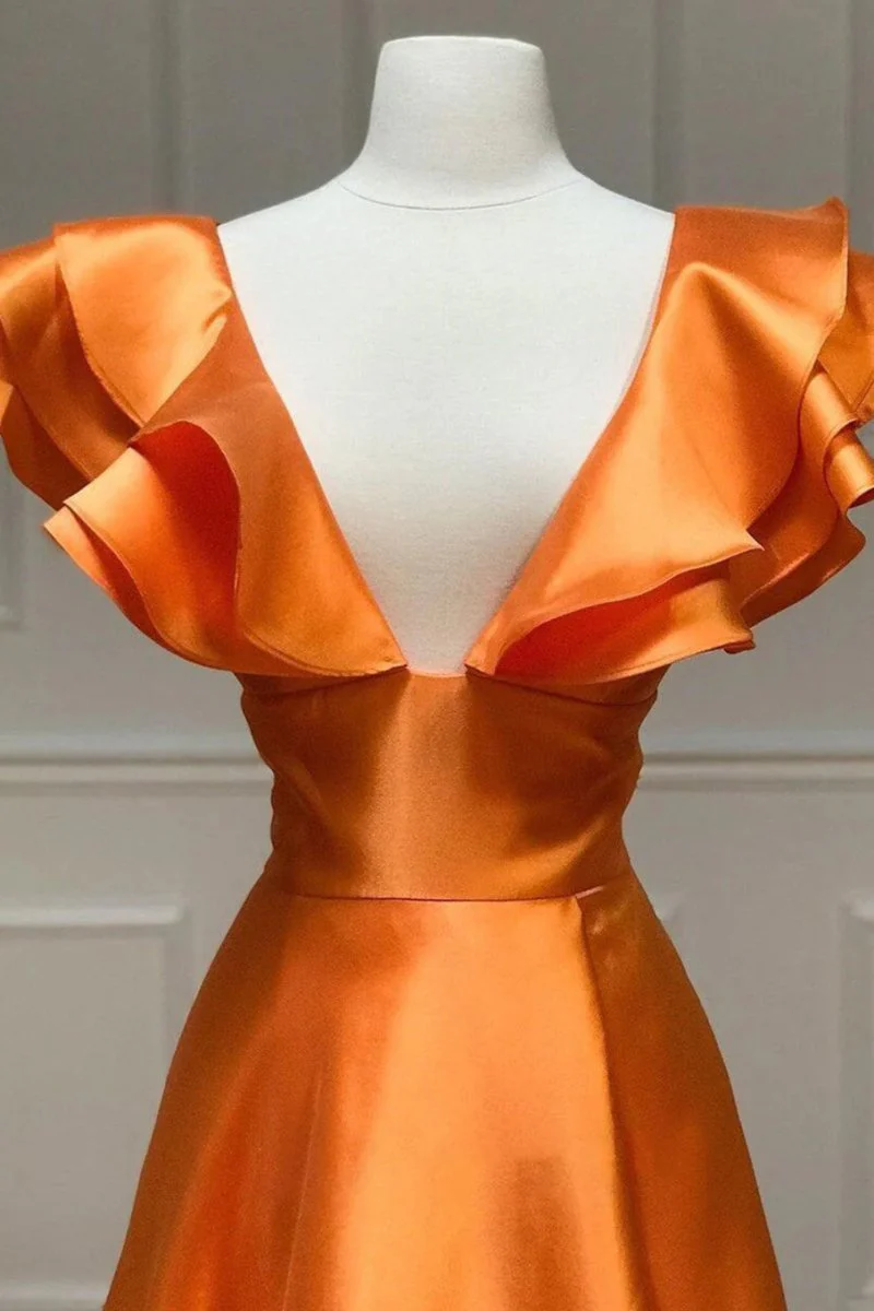 Hot Pink V-Neck Ruffle A-Line Long Prom Dress