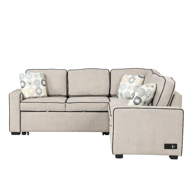 L-Shaped Reversible Chaise Sectional Sofa Pull Out Sofa Bed