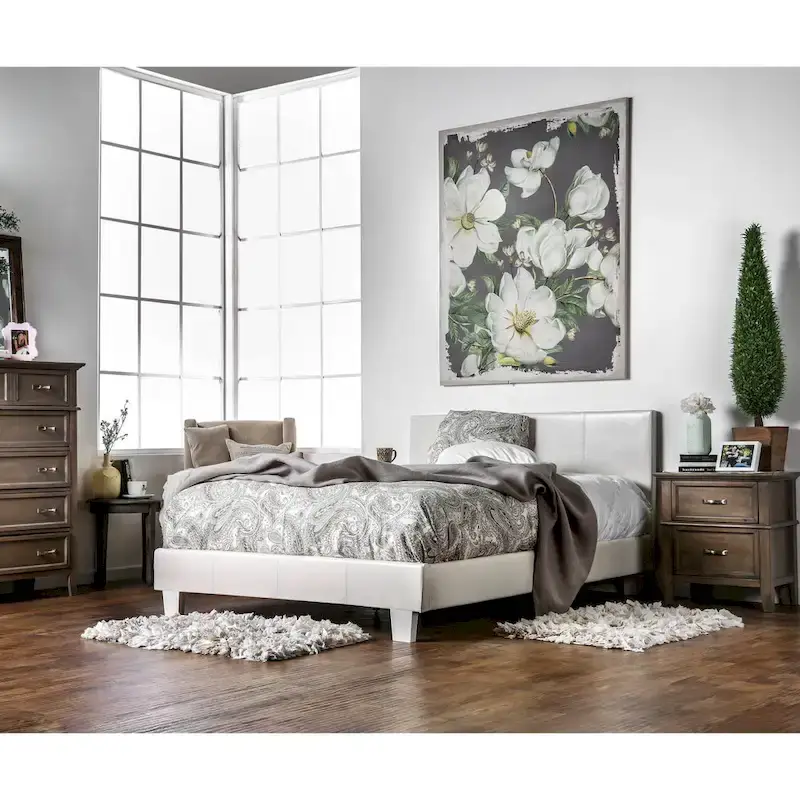 Furniture of America Lala Modern King Faux Leather Platform Bed