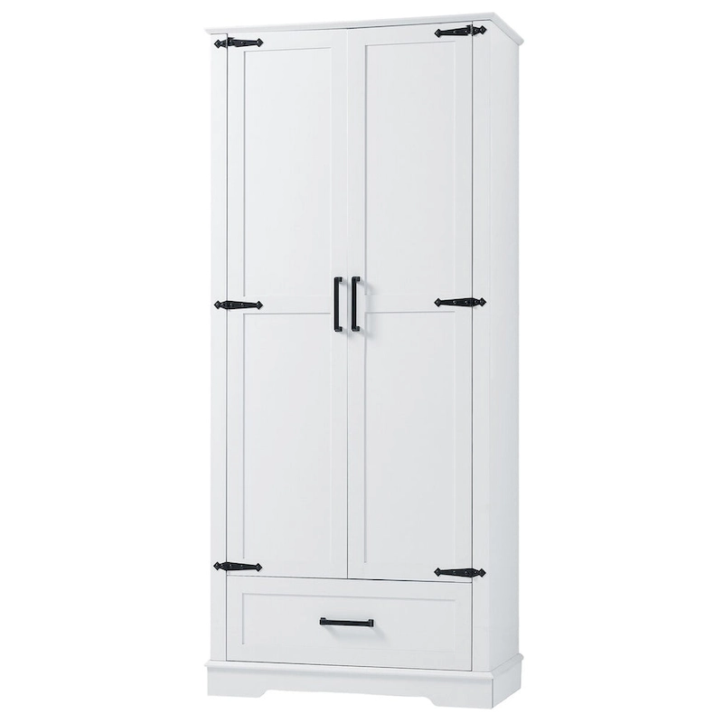 Tall Bathroom Storage Cabinet Cabinet with Two Doors and One Drawer Adjustable Shelf MDF Board White