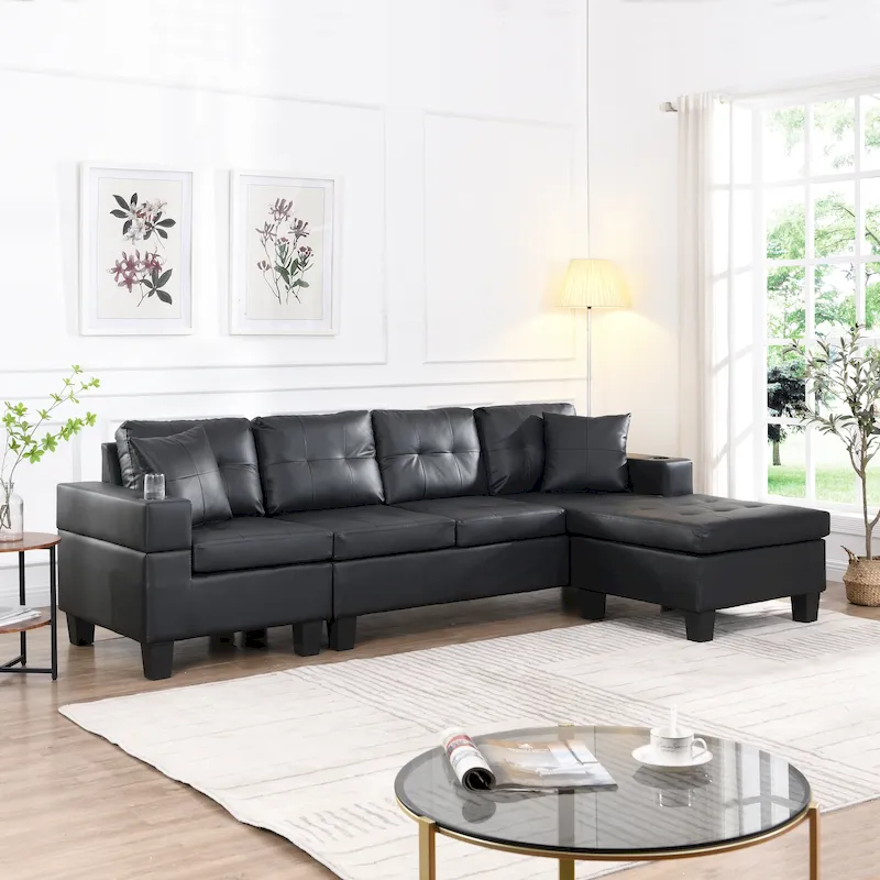 Modern 4-Seat L-Shaped Sectional Sofa with Lounge Chaise