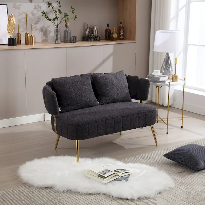 Modern Upholstered Armsofa Tufted Sofa with Metal Frame