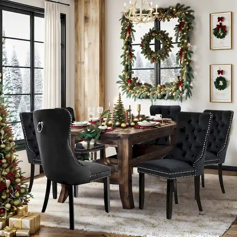 Luxury Upholstered Velvet Dining Chair with Solid Wood Legs