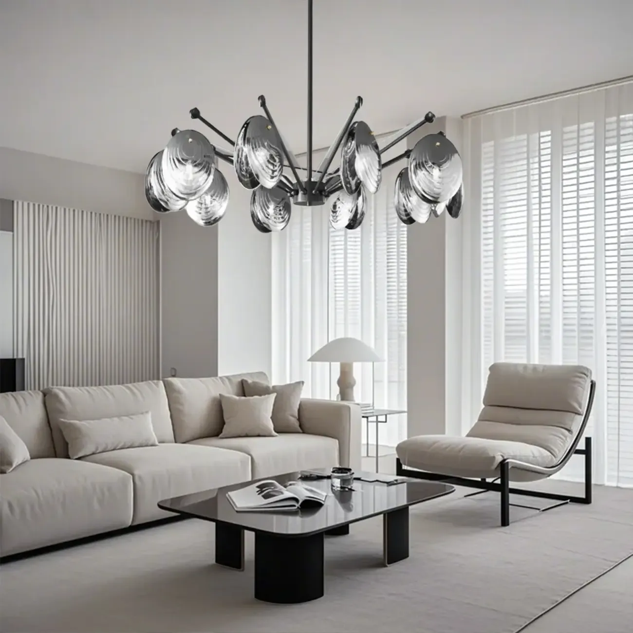 Modern Gray Metal Silver Shell Adjustable Chandeliers