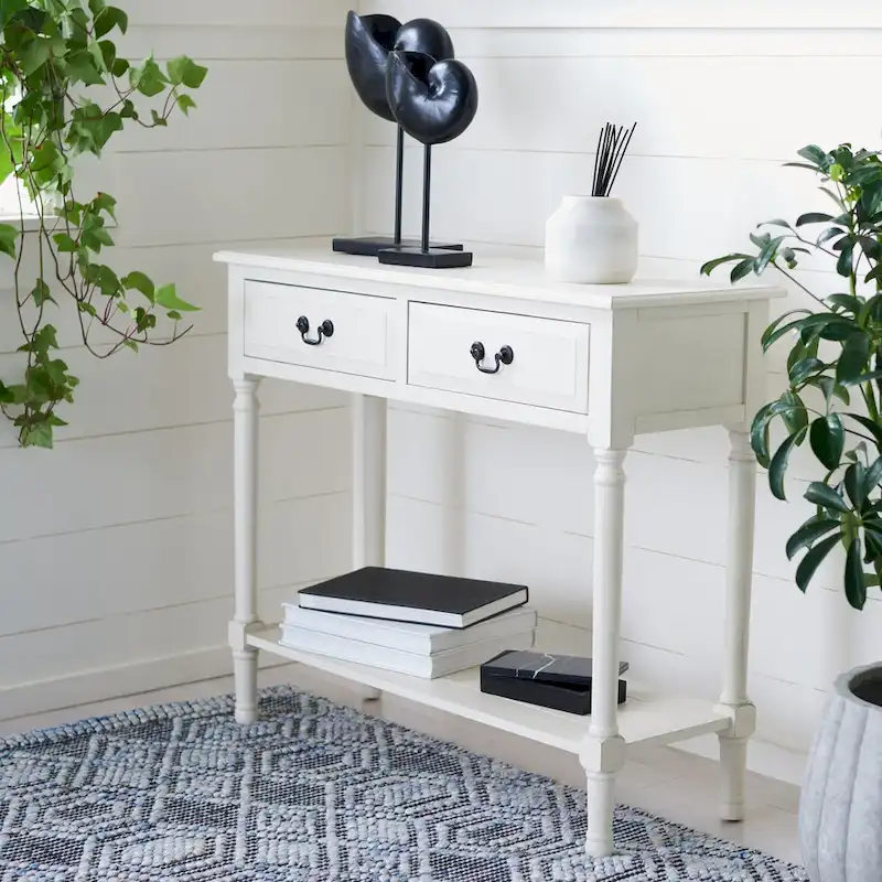 2-Drawer Console Table | Greige / Brown / Black / Distressed White | 35.5