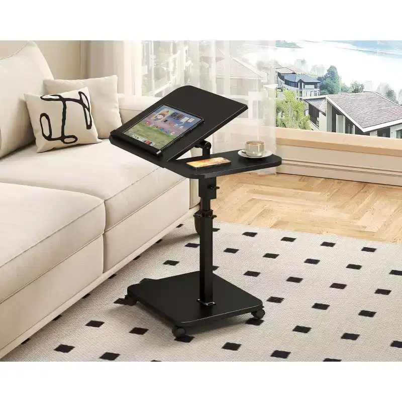 1 Set c-Shaped Side Table, Height Adjustable Overbed Bedside Table with Wheels, Multi-Purpose Sofa Table & Laptop Desk for Small Spaces
