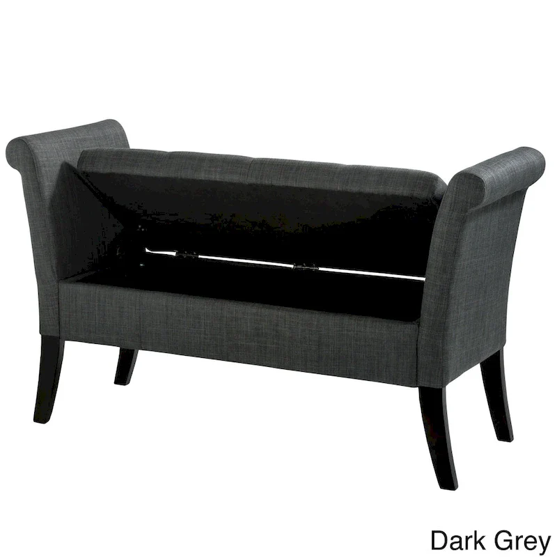 Grey/Beige/Blue/Yellow Upholstered Storage Bench with Scrolled Arms, 1-Person
