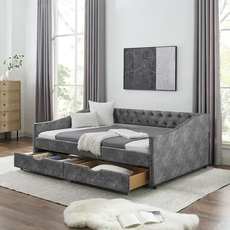 Daybed with Drawers Upholstered Tufted