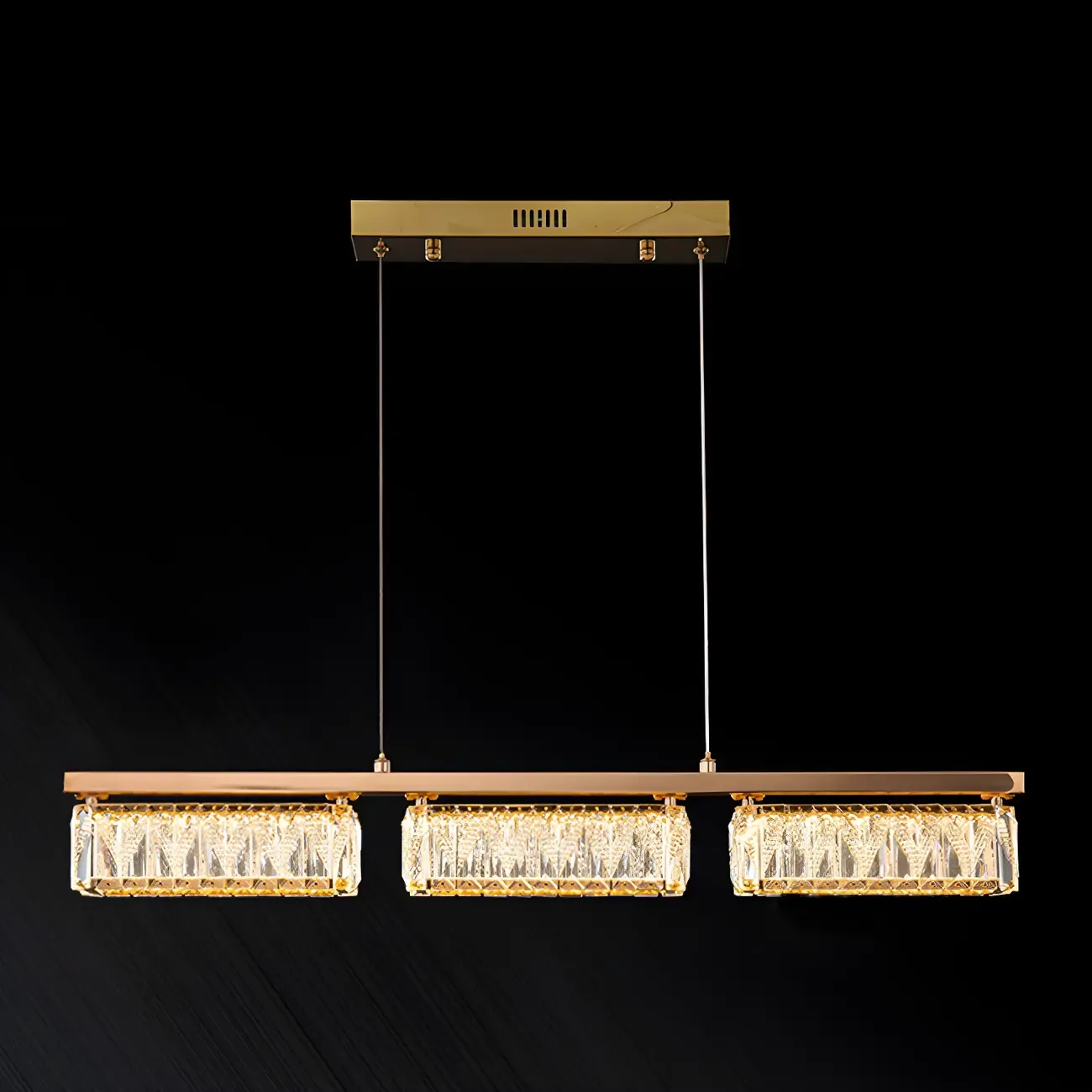 Kitchen Modern Crystal Gold Rectangular Pendant Light