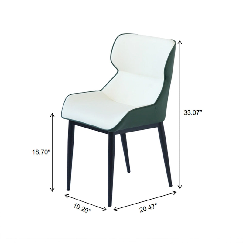 Set of 2 PU Upholstered Dining Chairs Modern Solid Back Chairs with Black Metal Legs