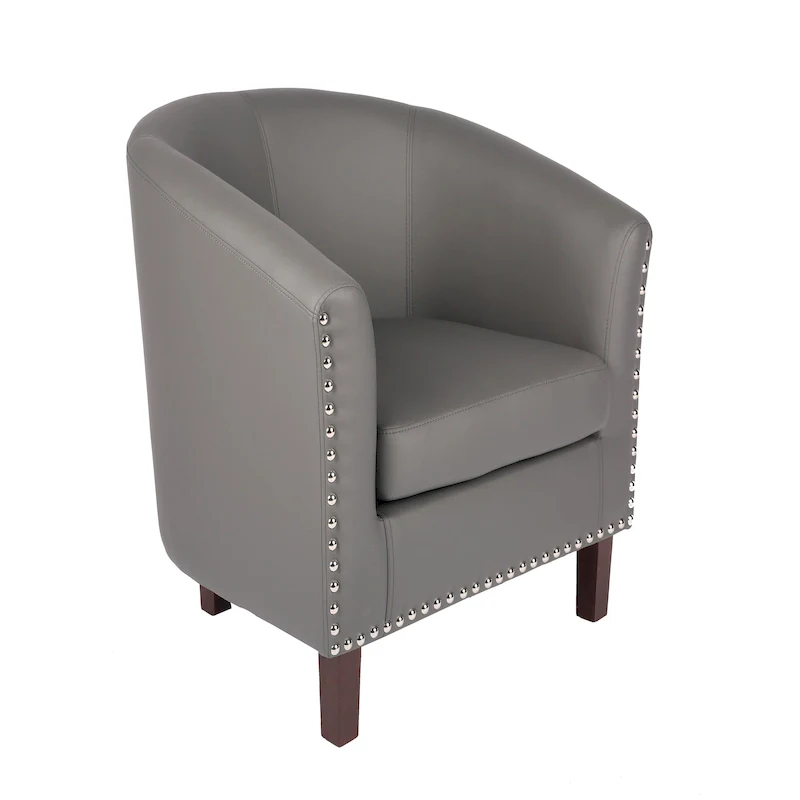 PU Leather Barrel Accent Chair, Single Seat – Grey / Black / Brown / Turquoise / Green