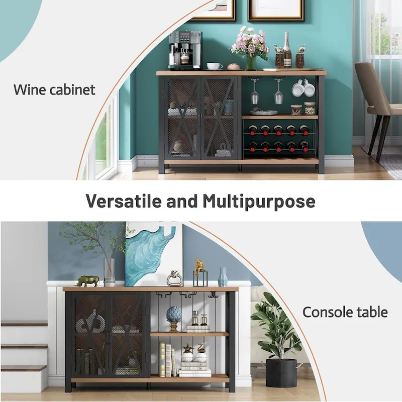 Grey/Brown Bar Cabinet with Wine Rack