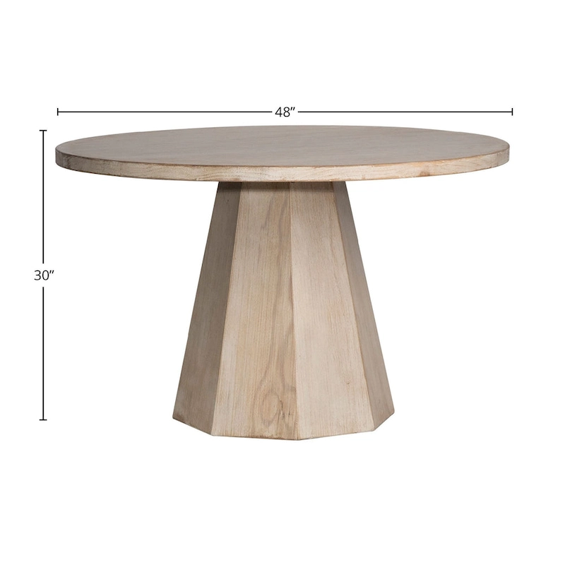 Xavier 48-inch Round Reclaimed Pine Light Wash Pedestal Dining Table