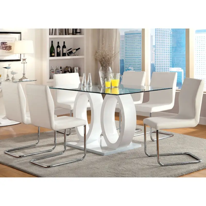 Raji Contemporary Glass Top 7-Piece Dining Set by Furniture of America