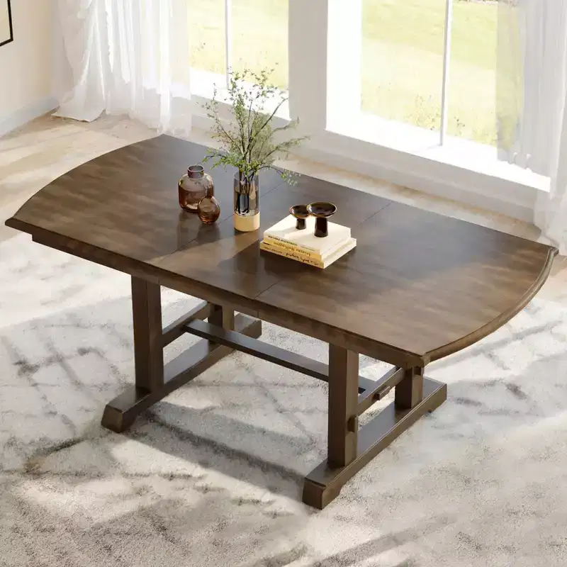 60-78 Extendable Farmhouse Dining Table with Removable Leaf for 4-8 People